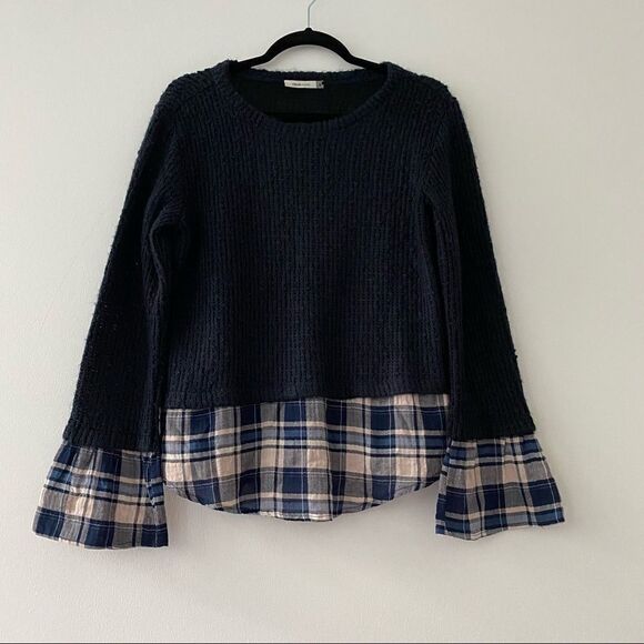 Maude Vivante Navy Knit Plaid Layered Sweater Size Small - Picture 1 of 7